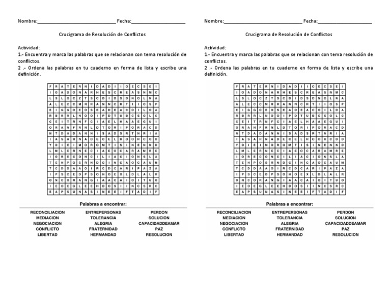 Crucigrama de Resolución de Conflictos | PDF