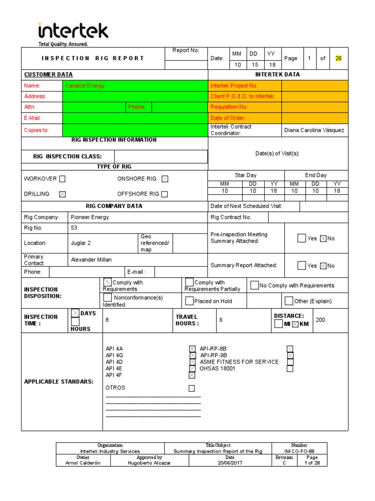 Rig Inspection Summary Report | PDF