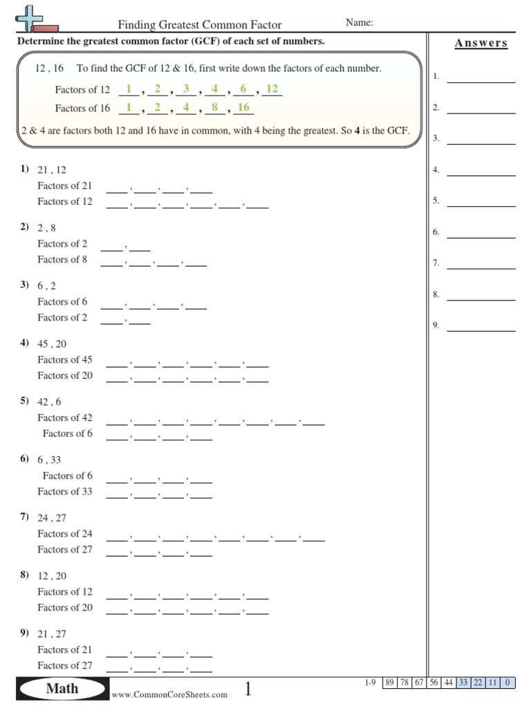 Finding Greatest Common Factor: Answers | PDF | Mathematics
