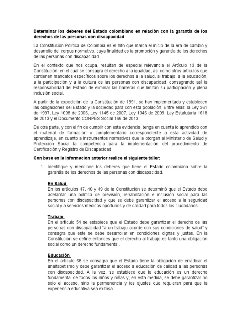 Derechos de Discapacidad en Colombia | PDF | Invalidez | Convenio ...