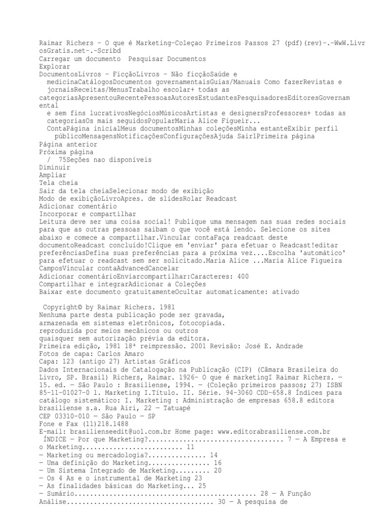 Raimar Richers - O Que É Marketing-Coleçao Primeiros Passos 27 (PDF ...