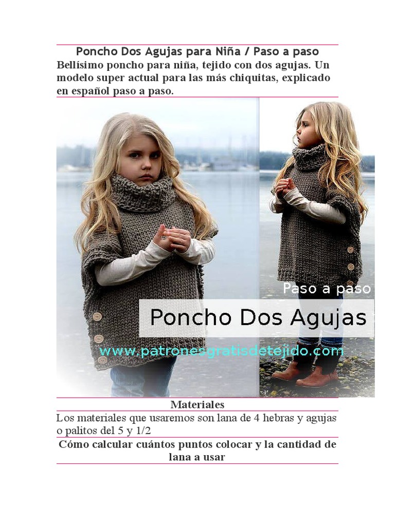 Poncho Dos Agujas para Niña | PDF | Tejer | Textiles, image size:768x1024