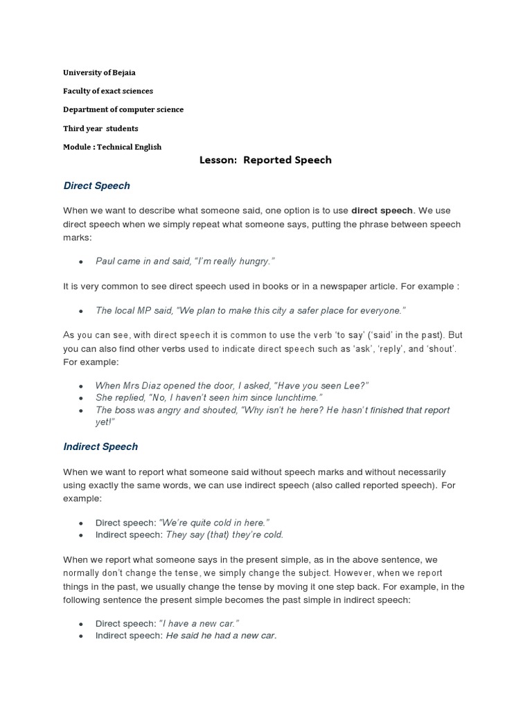 Understanding Direct and Indirect Speech | PDF | Question | Verb