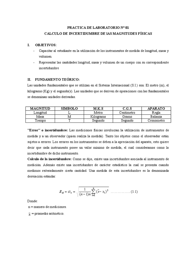 Cálculo de Incertidumbre en Mediciones Físicas | PDF | Medición ...