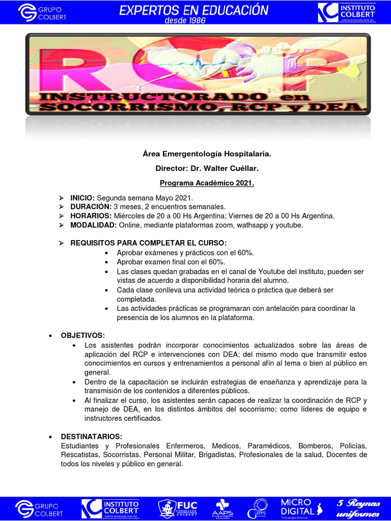 Curso Instructor RCP y DEA 2021 | PDF | Reanimación cardiopulmonar ...