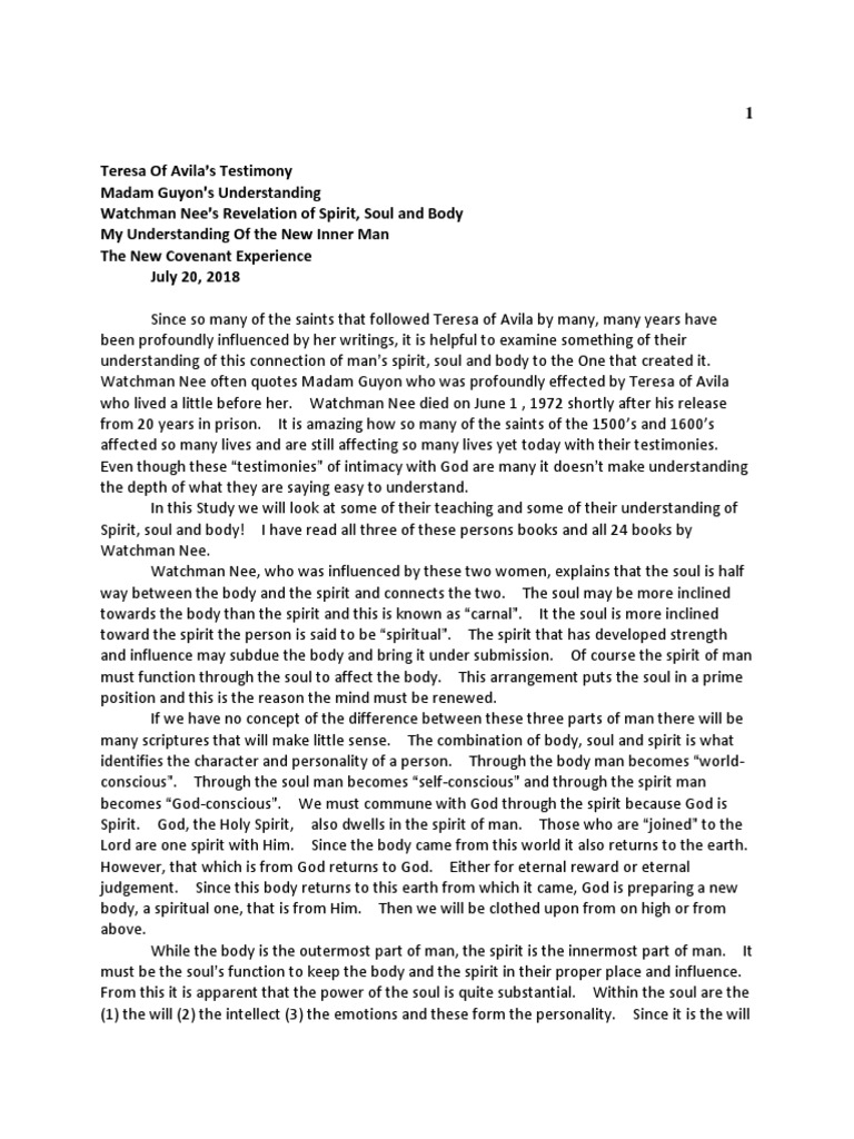 New Covenant Spirit Soul Body Pdf Soul Sanctification