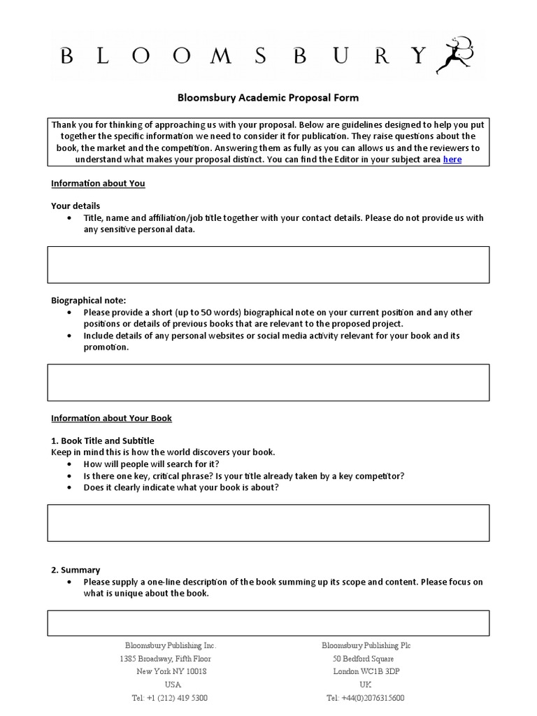 Bloomsbury Publishing Proposal Form2019 PDF Books Open Access