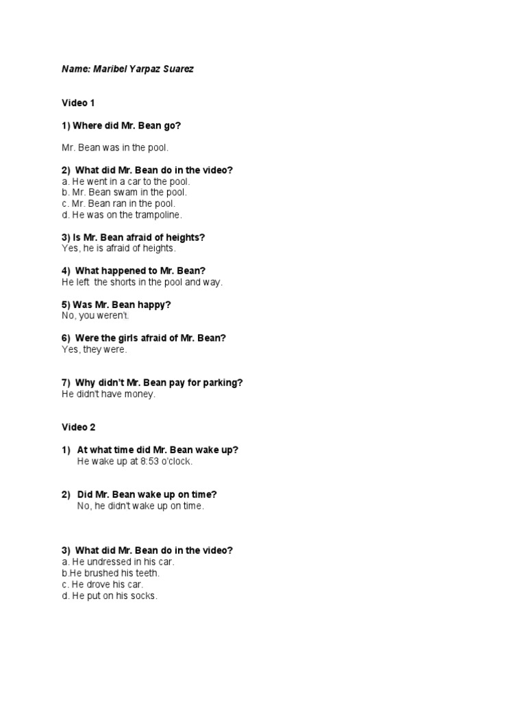 Mr. Bean Pool & Morning Routine Recap | PDF