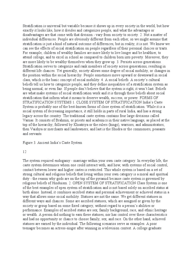 Stratification Is Universal But Variable Because It Shows Up in Every  Society in The World | PDF | Social Stratification | Caste