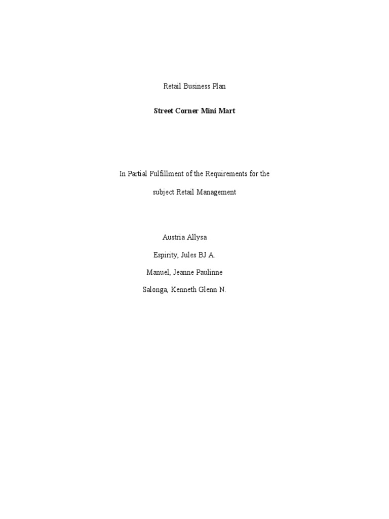 Street Corner Mini Mart Business Plan | PDF | Retail | Convenience Store