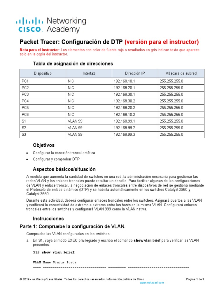Configuración DTP y VLAN en Packet Tracer | PDF | Protocolos de red ...