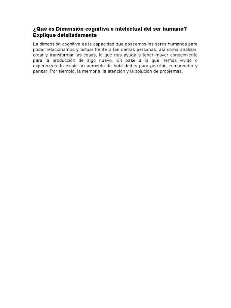 Tarea 1 - Qué Es Dimensión Cognitiva o Intelectual Del Ser Humano | PDF