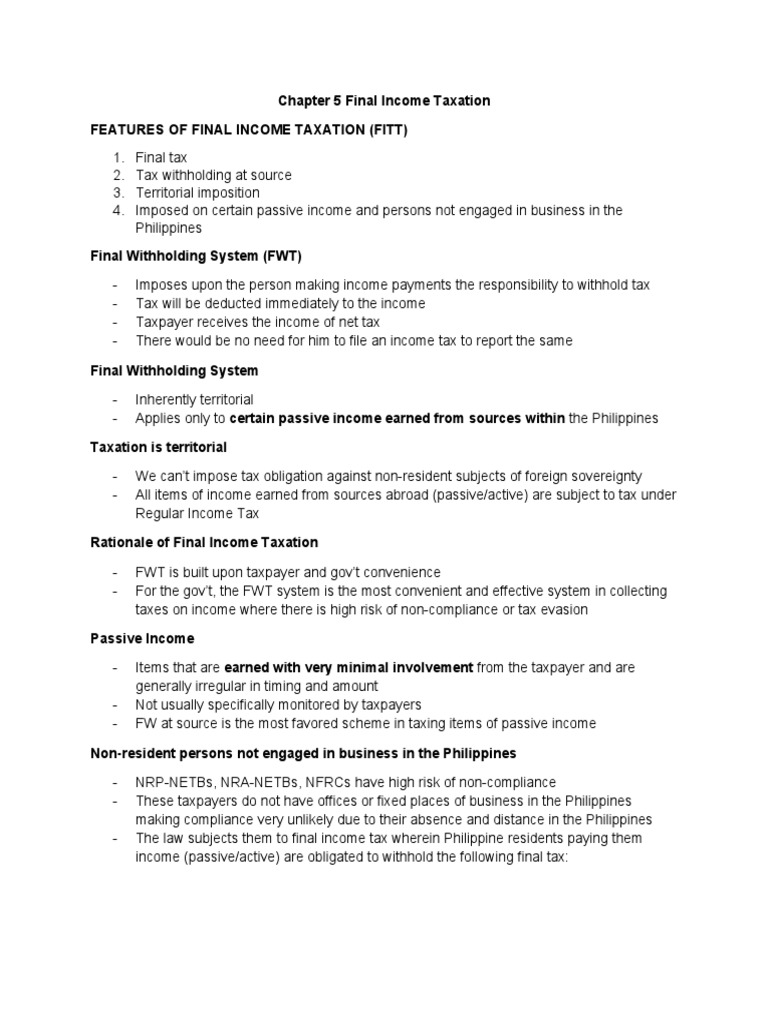 Final Income Taxation Overview | PDF | Dividend | Taxpayer