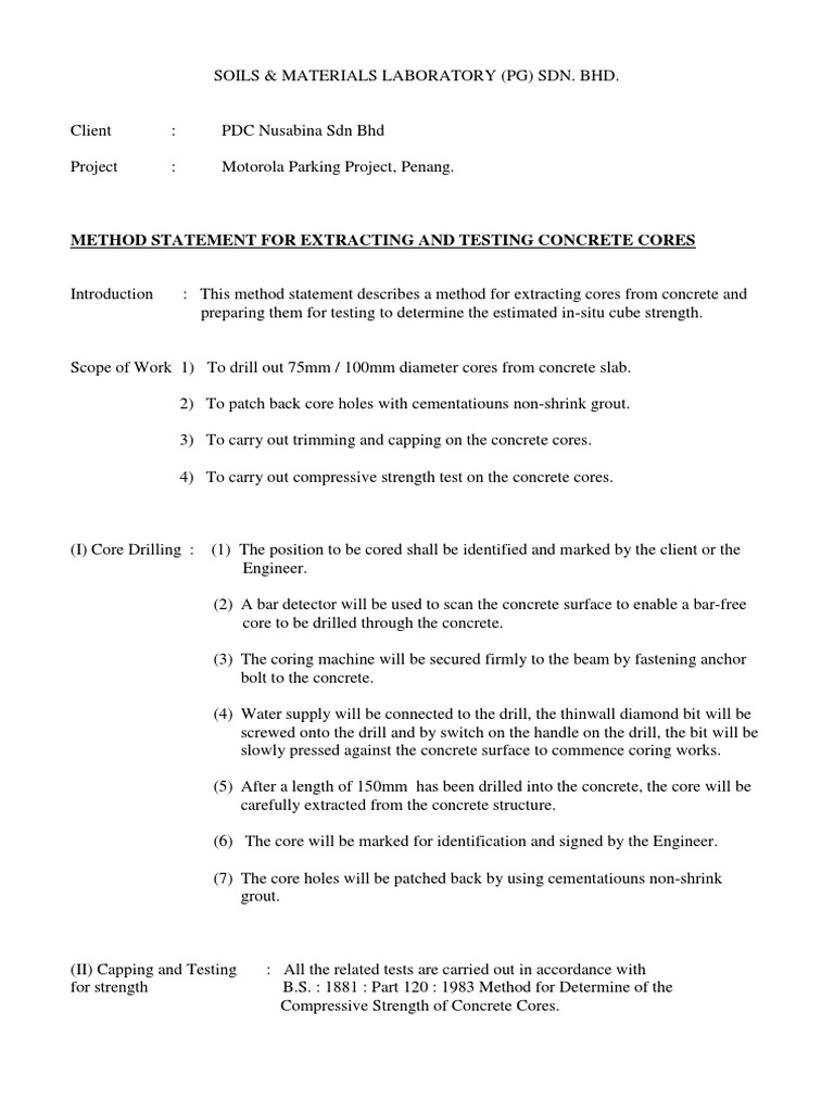 Method Statement Concrete Coring PDF