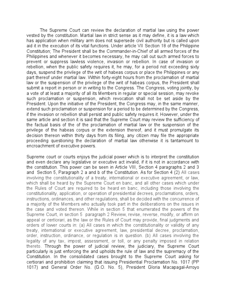 The Scope of the Supreme Court's Power of Judicial Review Over