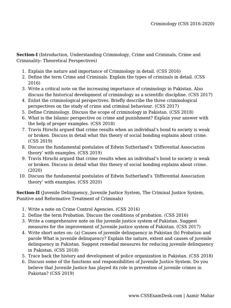 Criminology css 2016 2020 pdf criminology juvenile delinquency