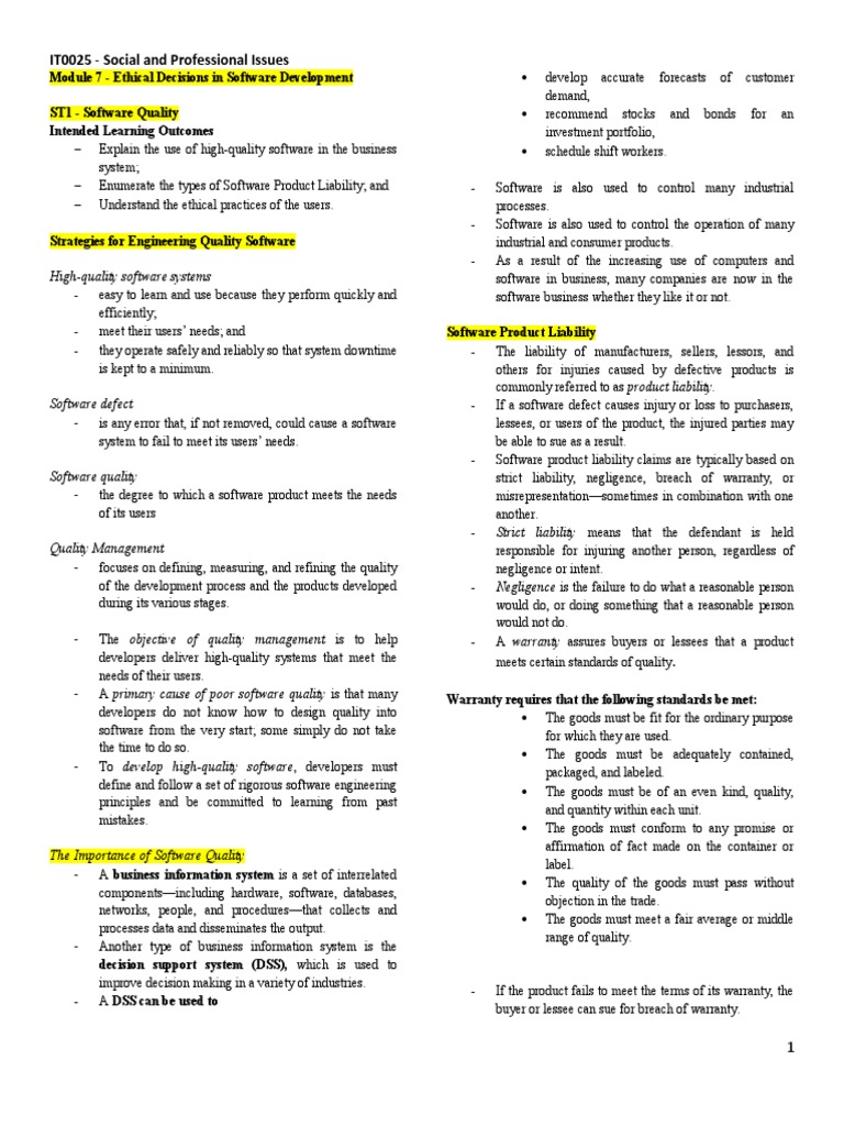 Software Quality and Liability Issues | PDF | Software Development ...
