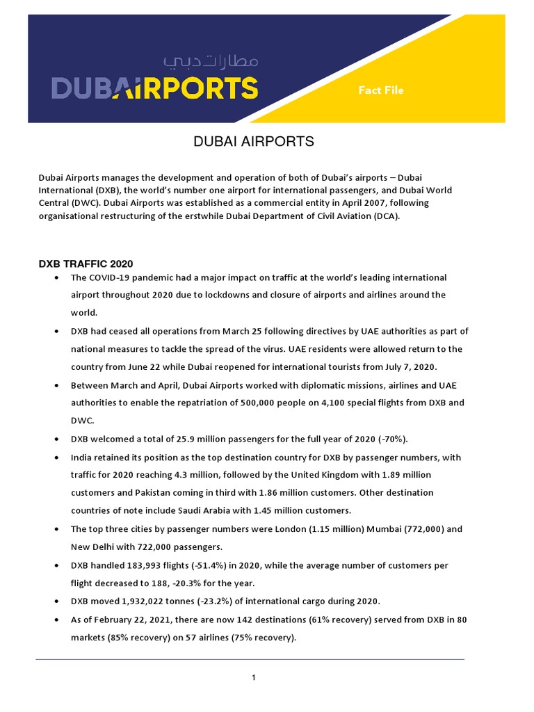 Dubai Airports Main Fact File Feb2021 | PDF | Transport | Aviation
