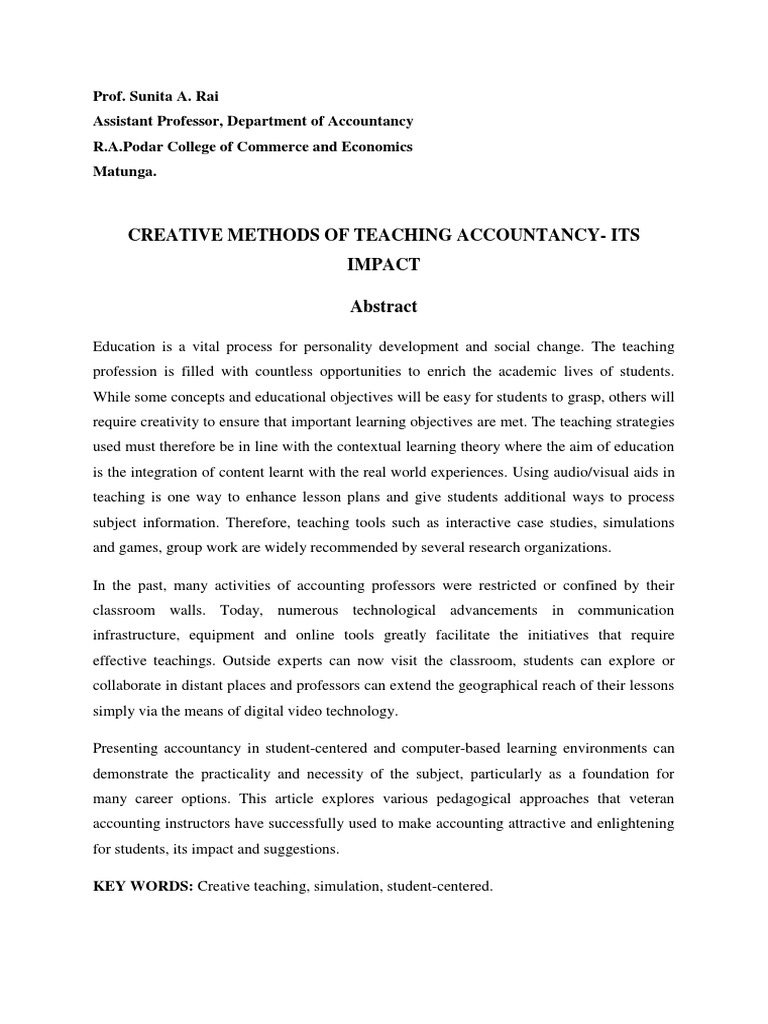 Creative Teaching Methods in Accountancy | PDF | Teachers | Learning