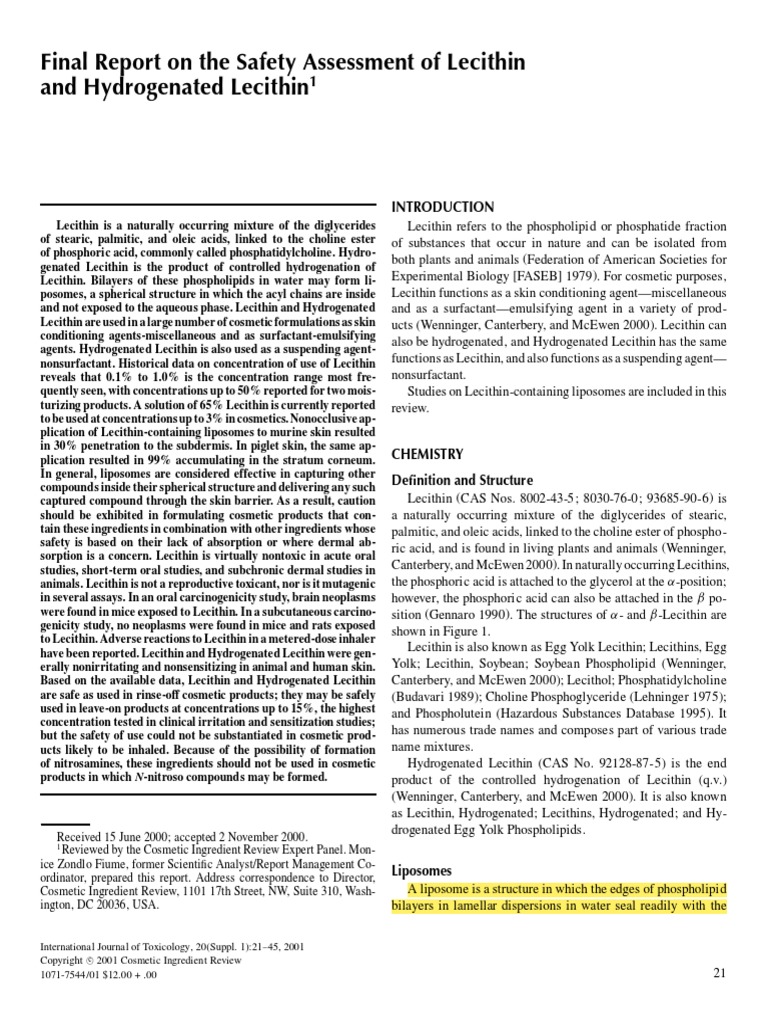Final Report On The Safety Assessment of Lecithin and Hydrogenated