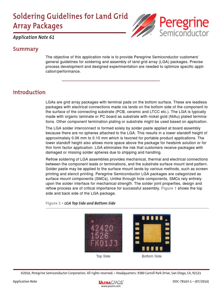 Soldering Guidelines For Land Grid Array Packages: Application Note 61 ...