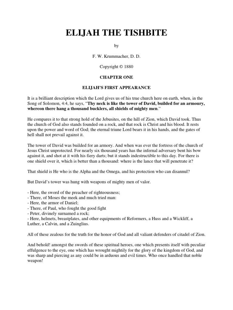 Elijah The Tishbite: Chapter One Elijah'S First Appearance | PDF ...