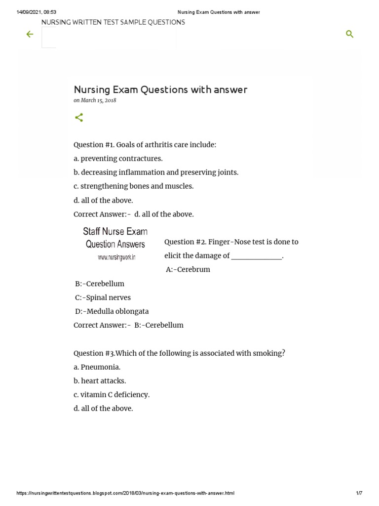 Nursing exam questions with answer pdf health sciences medicine