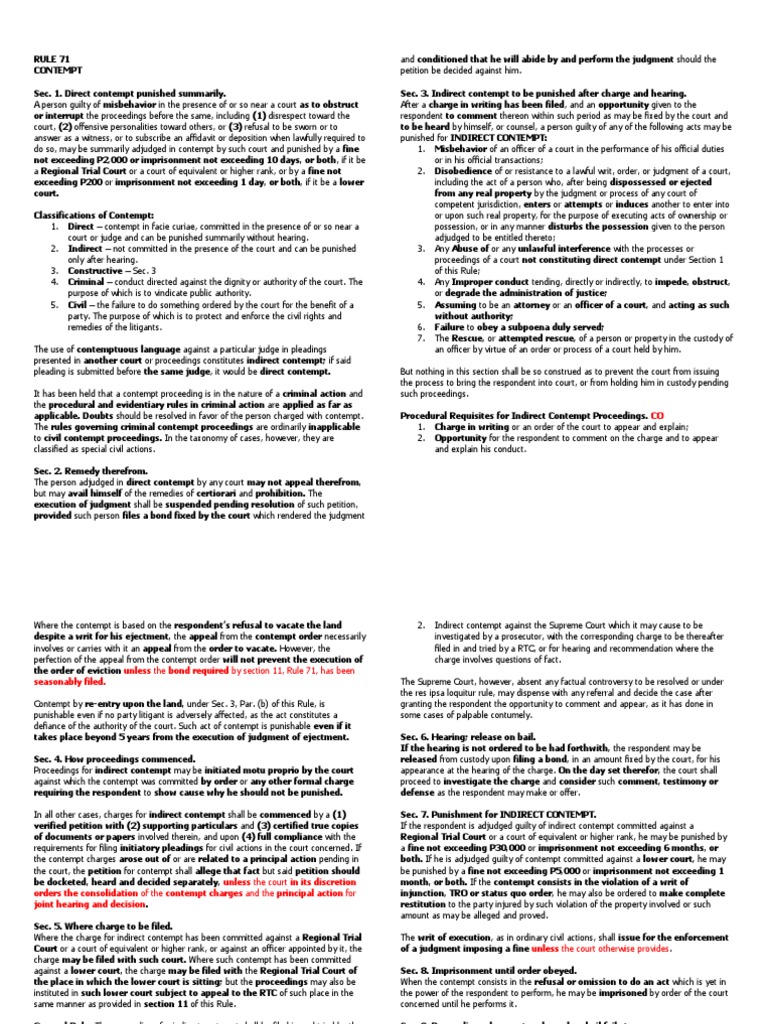 RULE 71 - Contempt | PDF | Contempt Of Court | Bail