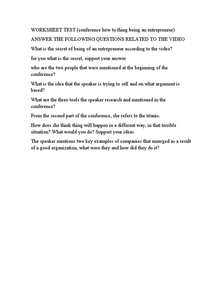 Conference Worksheet Ted Talk PDF