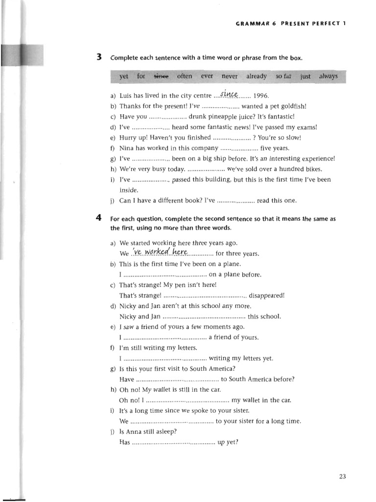 Exercises Present Perfect Time Expressions Pdf