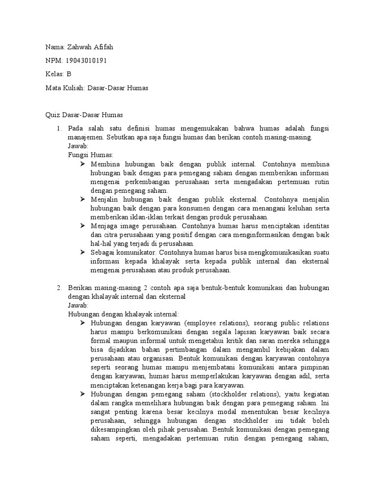 Fungsi dan Hubungan Humas dalam Perusahaan | PDF