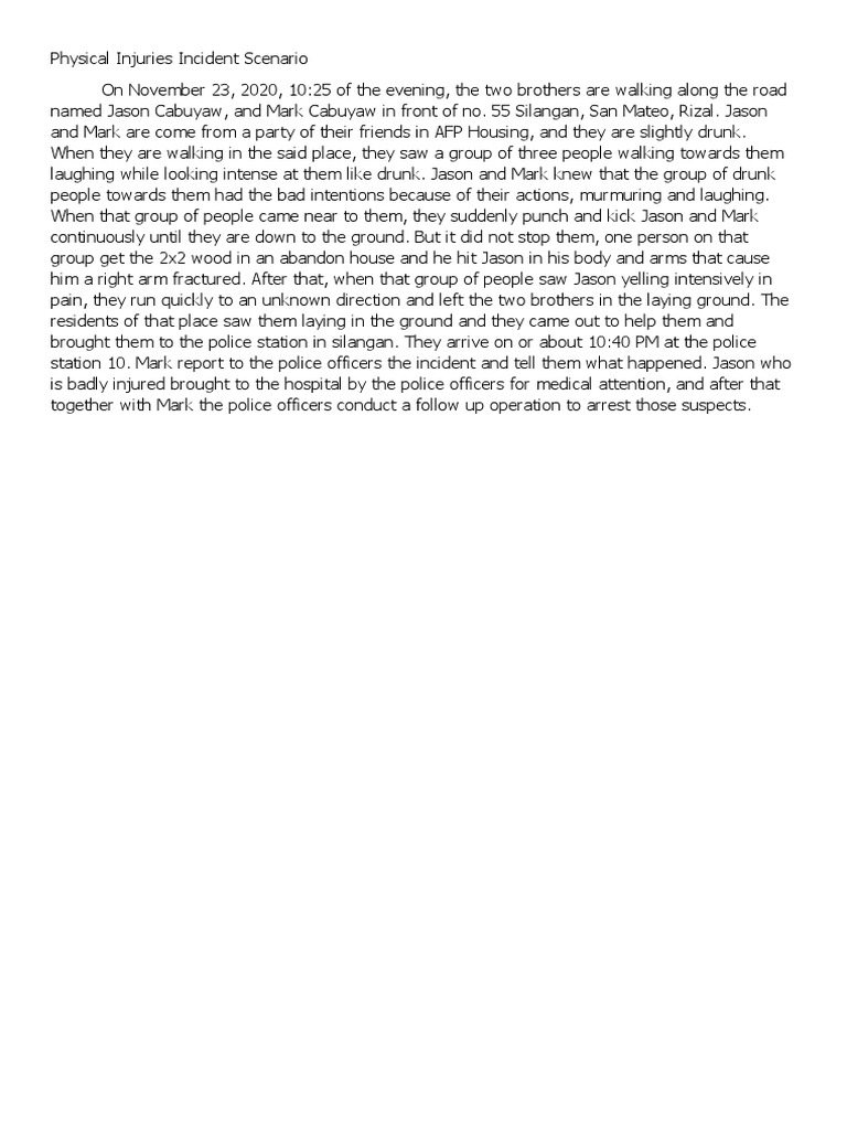 Olivares Miguel Mari L. Physical Injuries Scenario Spot Report Blotter Progress Report Affidavit