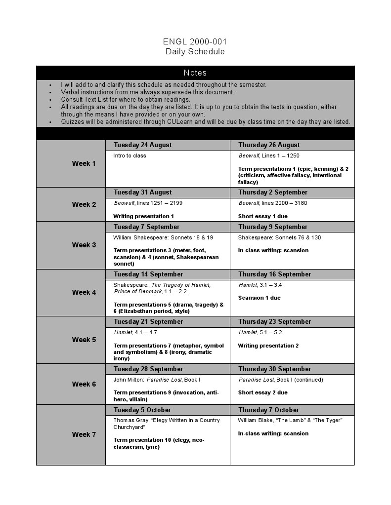 ENGL 2000-001 Course Schedule Overview | PDF | William Shakespeare | Hamlet
