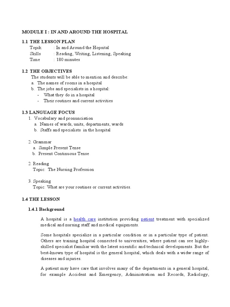 English for Hospital Vocabulary and Roles | PDF | Hospital | Emergency ...