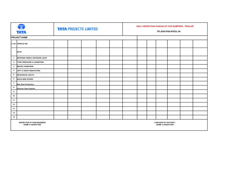 Daily Dumper Inspection Checklist | PDF