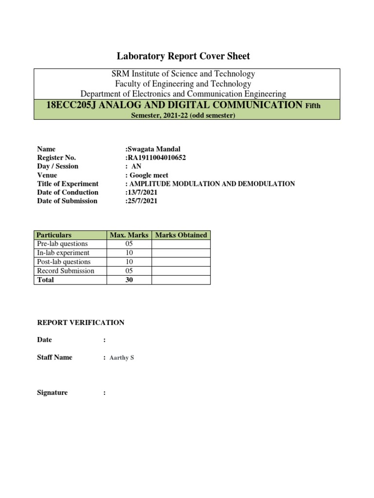 Amplitude Modulation Lab Report | PDF | Modulation | Frequency Modulation