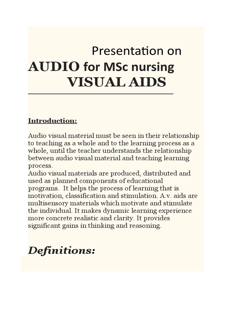 The Role and Effective Use of Audiovisual Aids in Nursing Education PDF Learning Teachers