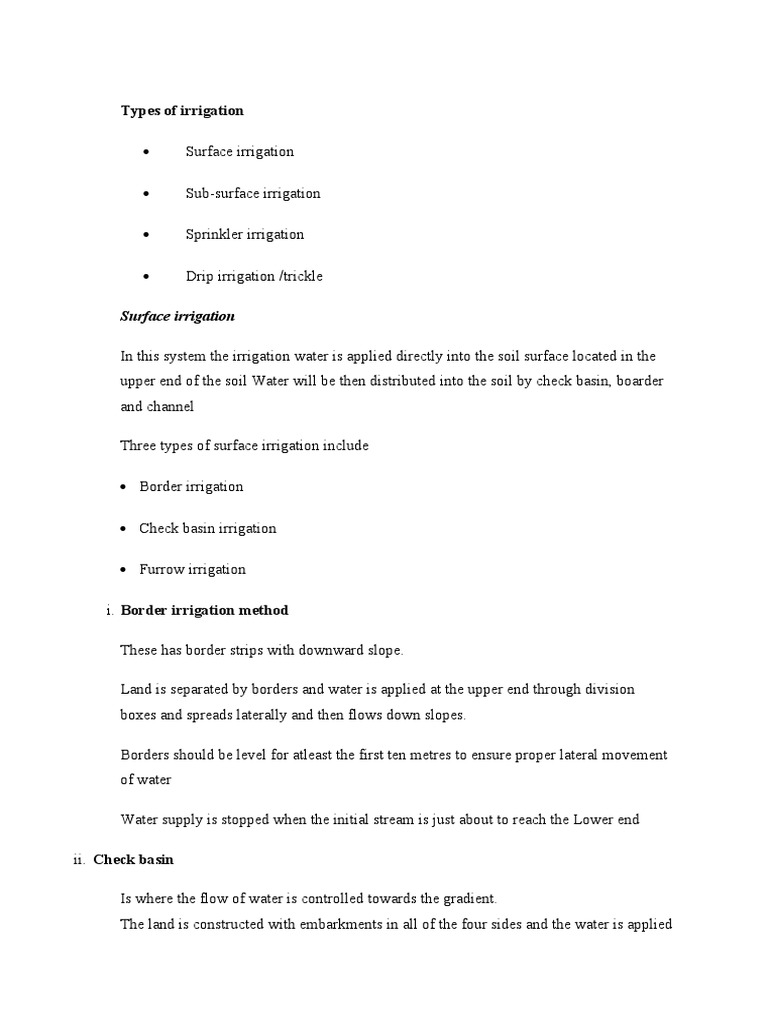 Types of Irrigation PDF Irrigation Natural Resource Management