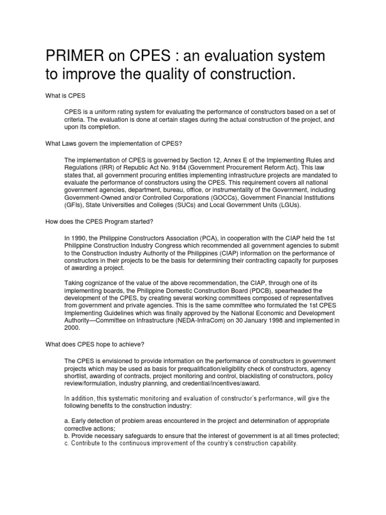 PRIMER On CPES: An Evaluation System To Improve The Quality of ...