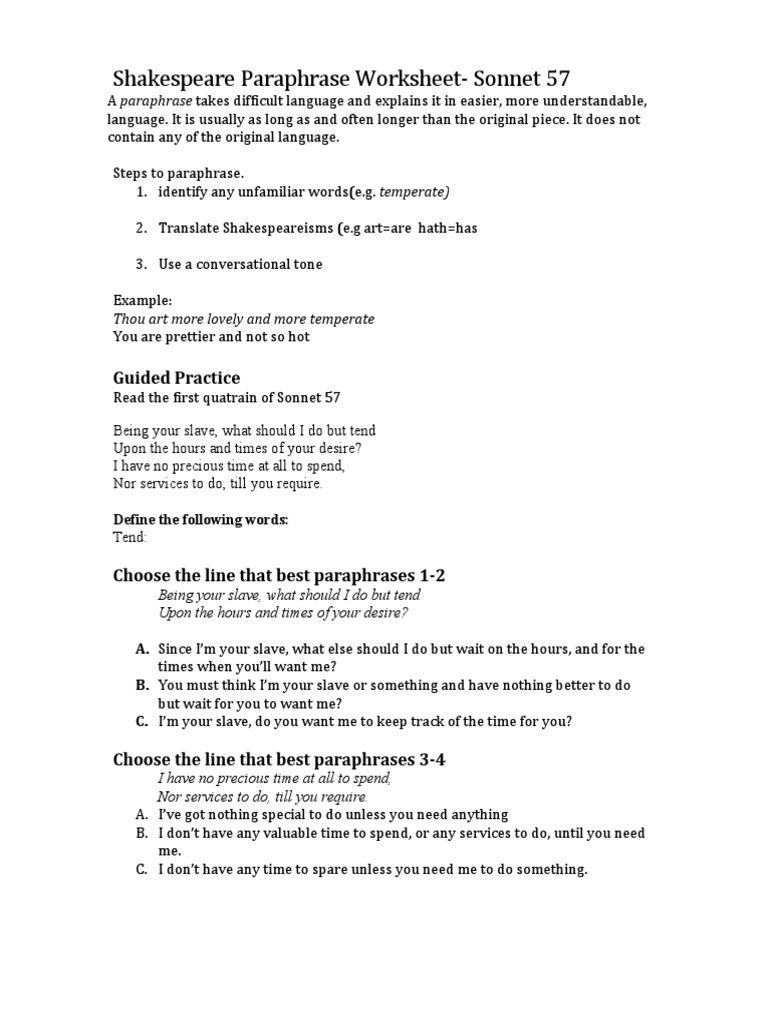 Shakespeare Paraphrase Worksheet Yo Mama | PDF | Poetry | Composition &  Creative Writing