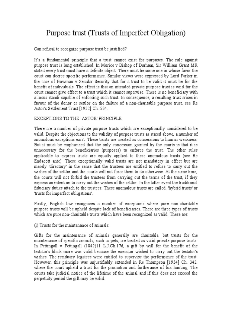 Purpose Trusts PDF Trust Law English Trust Law