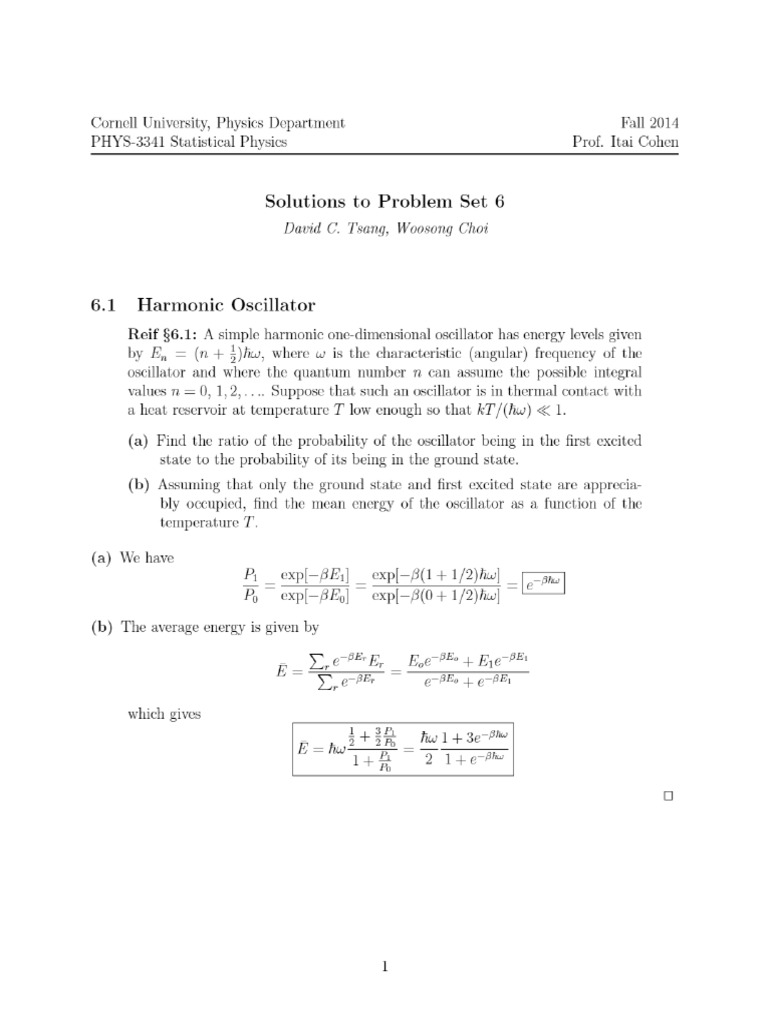 Solutions To Problem Set 6 6.1 Harmonic Oscillator | PDF