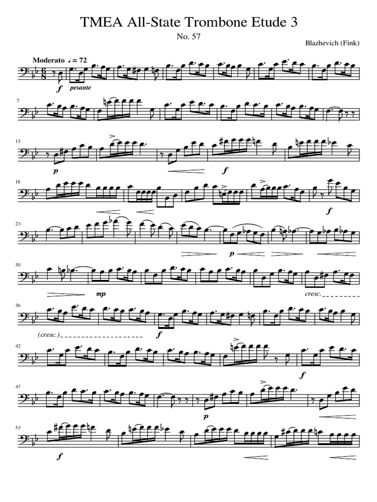 TMEA All-State Trombone Etude 3: Blazhevich (Fink) 72 | PDF