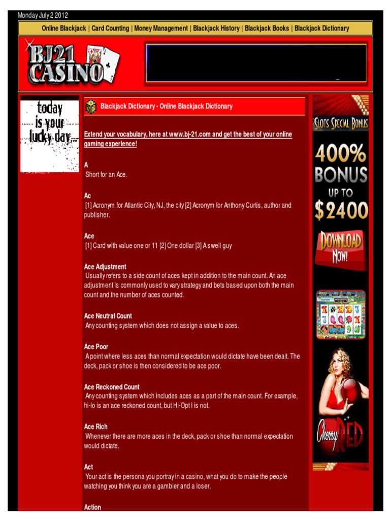 Blackjack Dictionary PDF Card Counting Gambling