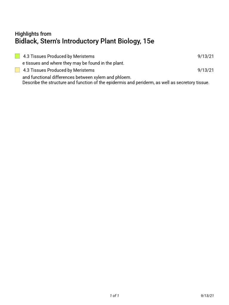 Bidlack, Stern's Introductory Plant Biology, 15eHighlights PDF