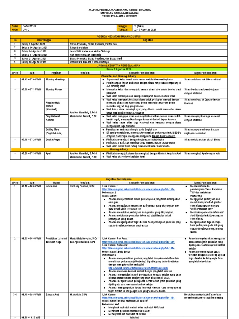 Jadwal Kelas 7C | PDF