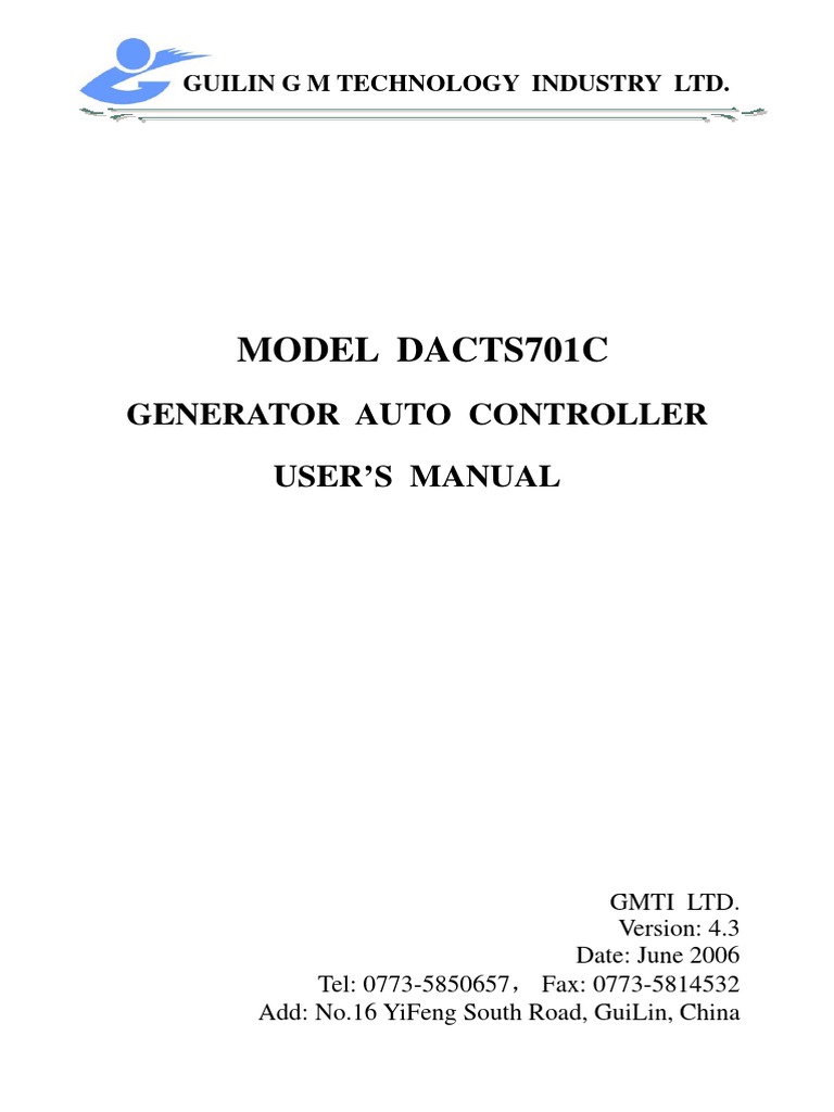 DACTS701C Generator Controller Manual | PDF | Relay | Electrical Grid