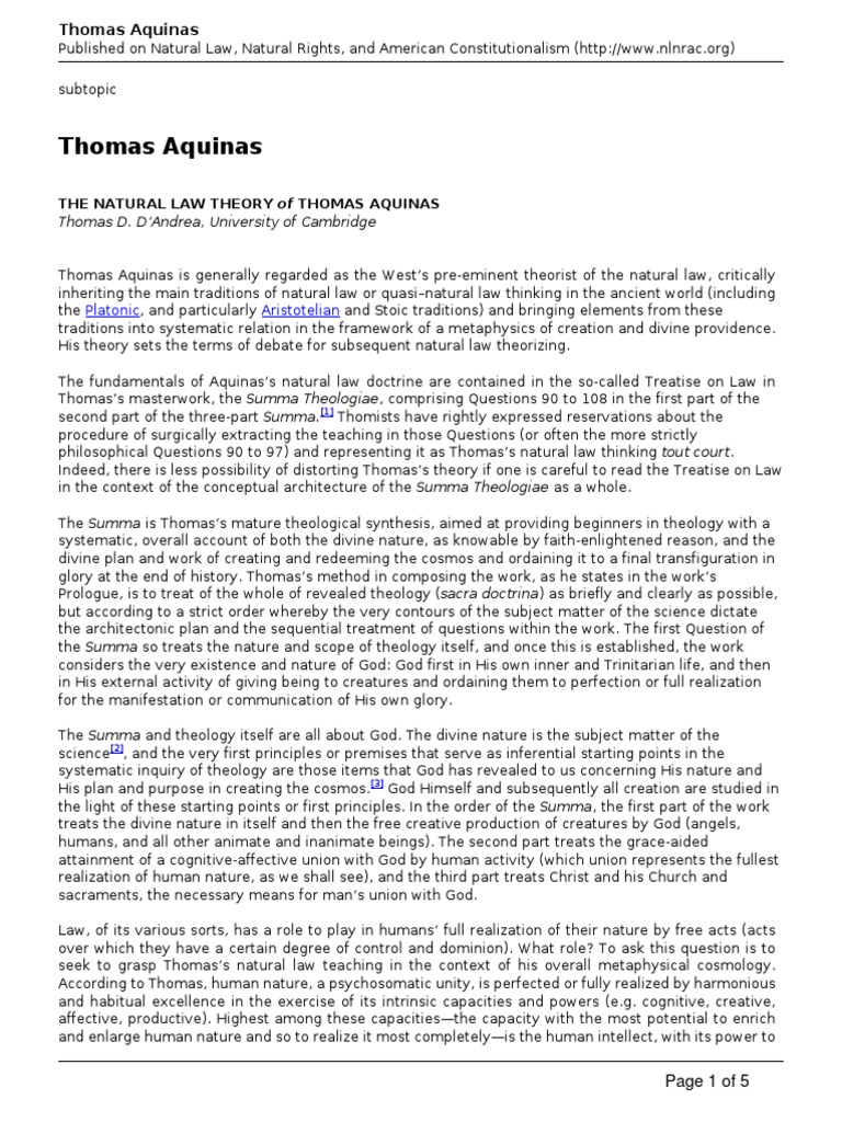 The Natural Law Theory of Thomas Aquinas | PDF | Natural Law | Thomas ...