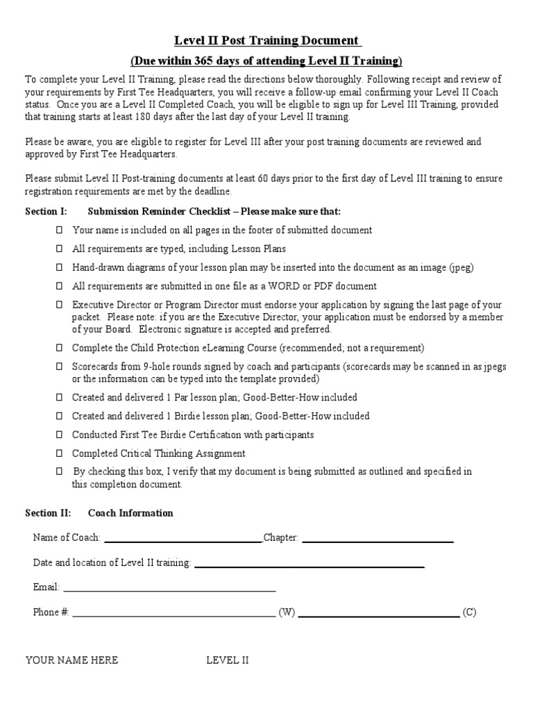 Level II Training Completion Guide | PDF | Par (Score) | Lesson Plan