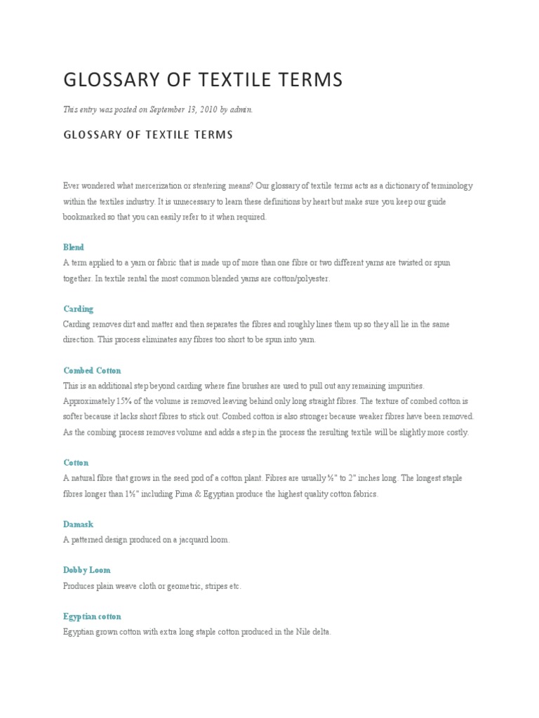 Glossary of Textile Terms PDF Yarn Weaving